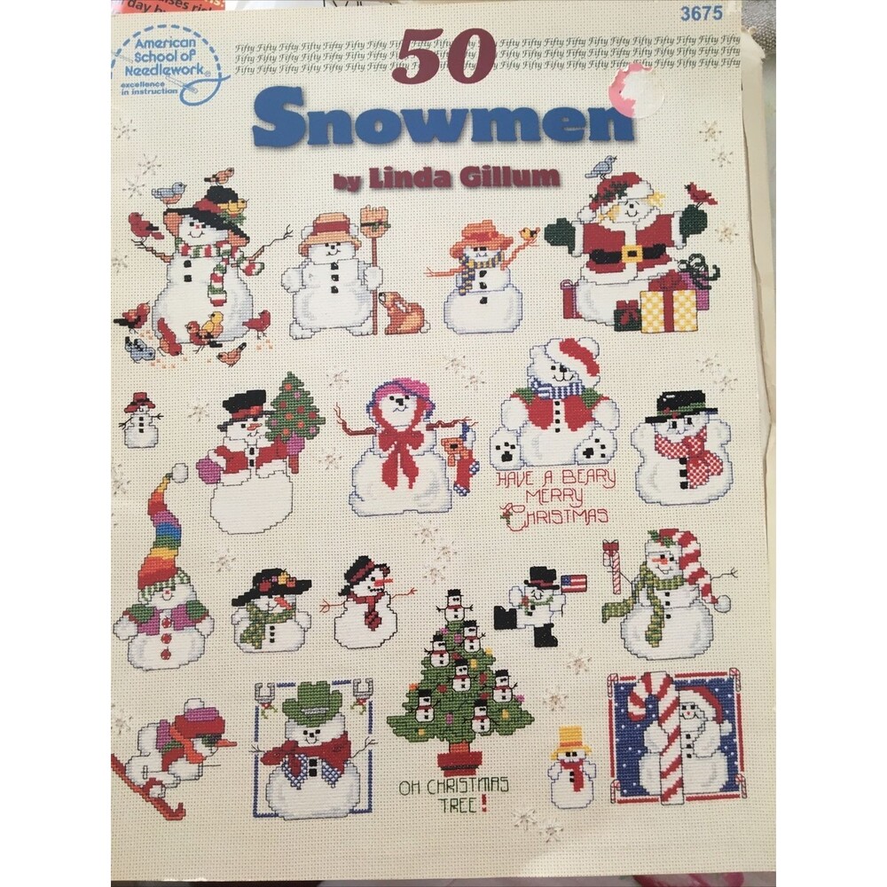American School of Needlework Cross Stitch 50 Snowmen Leaflet Linda Gillum